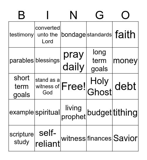 SELF-RELIANT Bingo Card