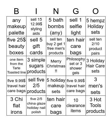 Beauty Brands Holiday Bingo !!! Bingo Card
