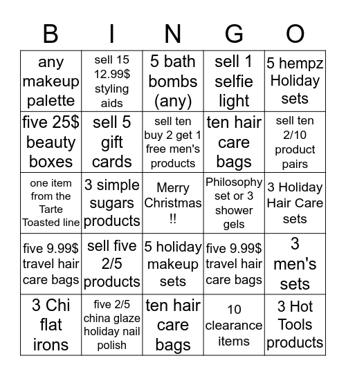 Beauty Brands Holiday Bingo !!! Bingo Card