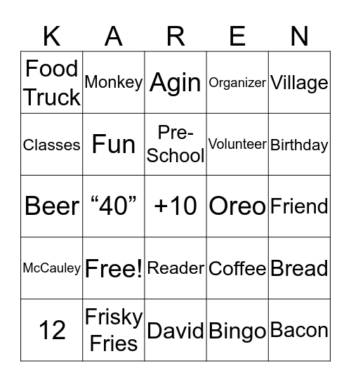 K A R E N 'S       B I R T H D A Y       B I N G O Bingo Card