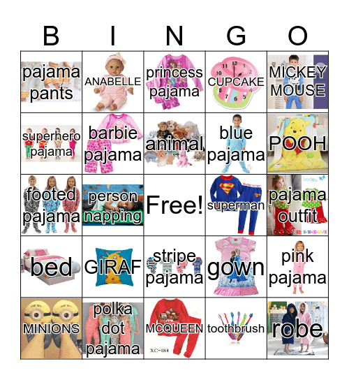 INSTRUCTONS TO PLAY PAJAMA BINGGO Bingo Card