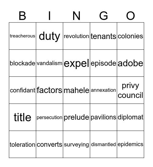 Hawaiian History - Chapter 8 and 9 Bingo Card
