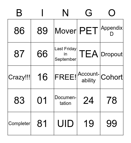Untitled Bingo Card