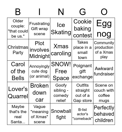 Sappy Hallmark Christmas Movie Bingo! Bingo Card