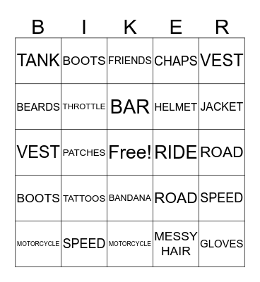 Biker Bingo! Bingo Card