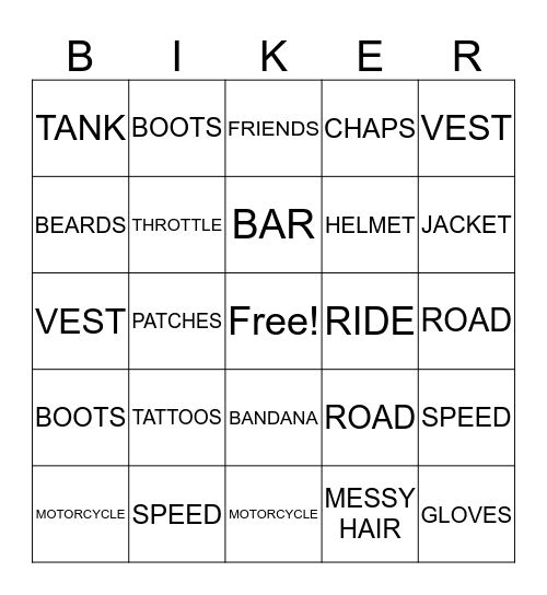 Biker Bingo! Bingo Card