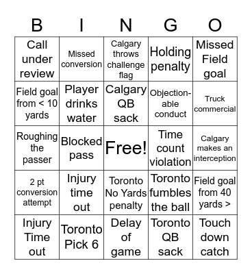Grey Cup Bingo Card
