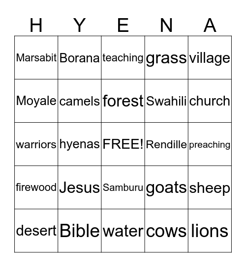 Northern Kenya Life Bingo Card