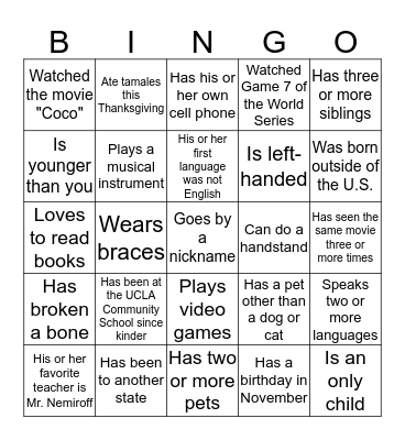 People Bingo Card