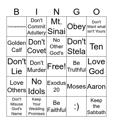 Moses Bingo Card
