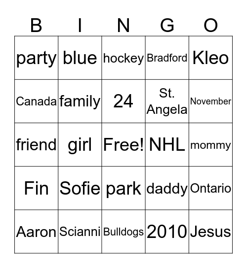 Aaron's Birthday Party Bingo Card