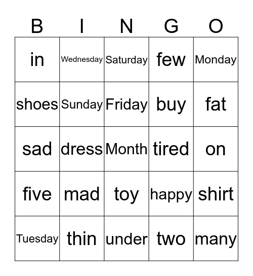 Untitled Bingo Card