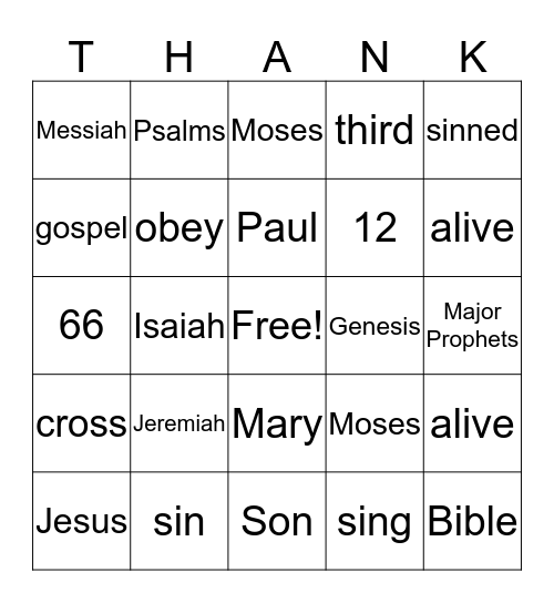 A Song of Thanksgiving Bingo Card