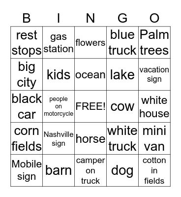 Alabama  Bingo Card