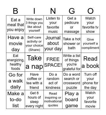 SELF-CARE  Bingo Card