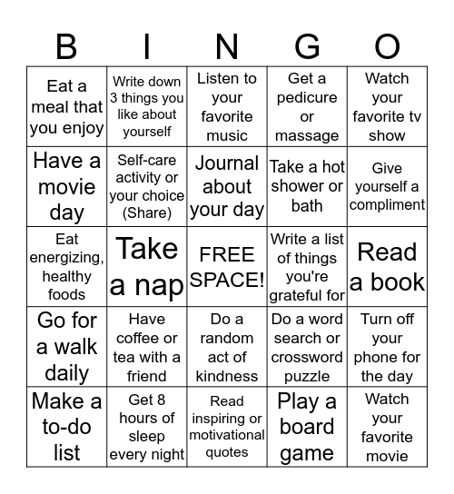 SELF-CARE  Bingo Card