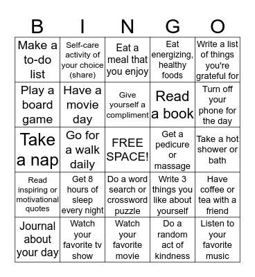 SELF-CARE  Bingo Card