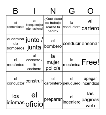Ch 2, Pt 1 Vocabulary Only Spanish 2 Bingo Card