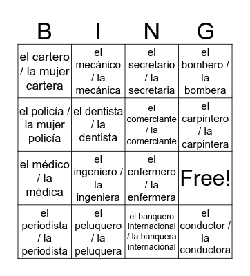 Profesiones y Descripciones Bingo Card