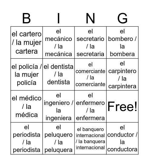 Profesiones y Descripciones Bingo Card