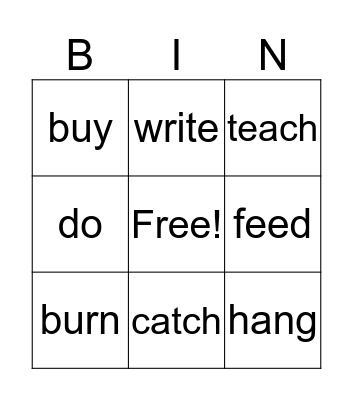 Simple Past Verbs Bingo Card