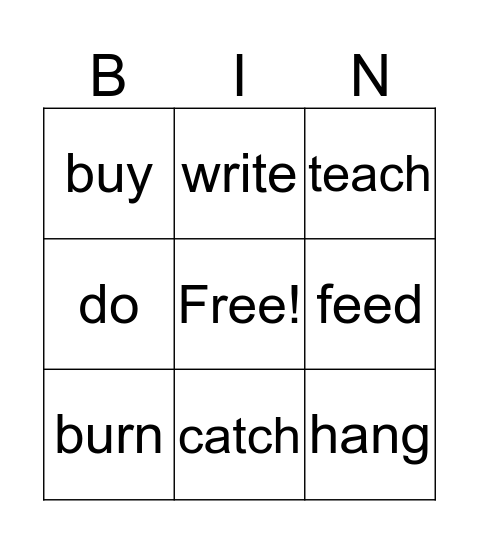 Simple Past Verbs Bingo Card