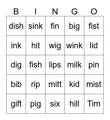 Phonics A  Bingo Card