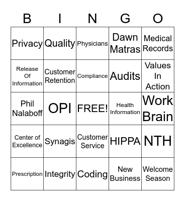 Specialty Customer Care Bingo Card