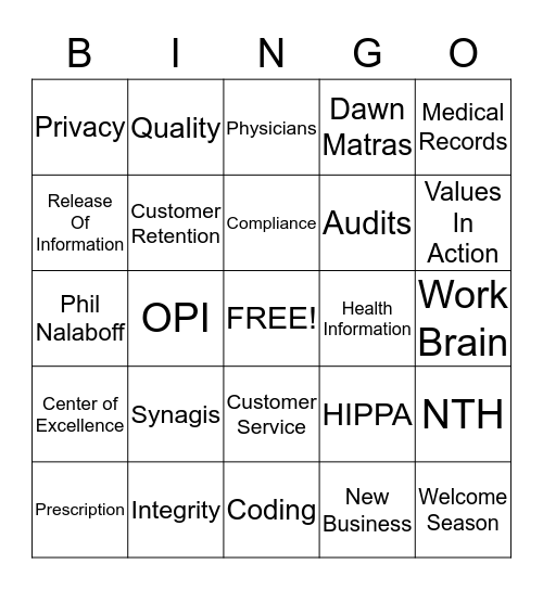 Specialty Customer Care Bingo Card