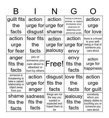 Emotion Regulation Bingo Card