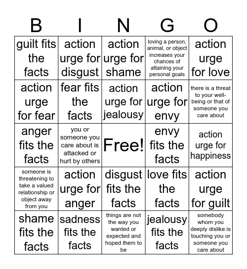 Emotion Regulation Bingo Card