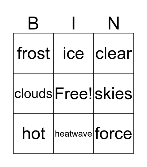 Weather Bingo Card