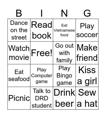 Interesting Activities Bingo Card