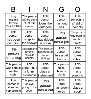 Independent Living Bingo Card