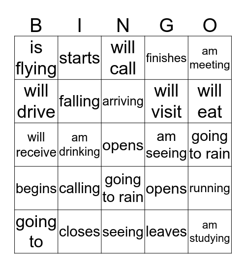 Future Tense Bingo Card