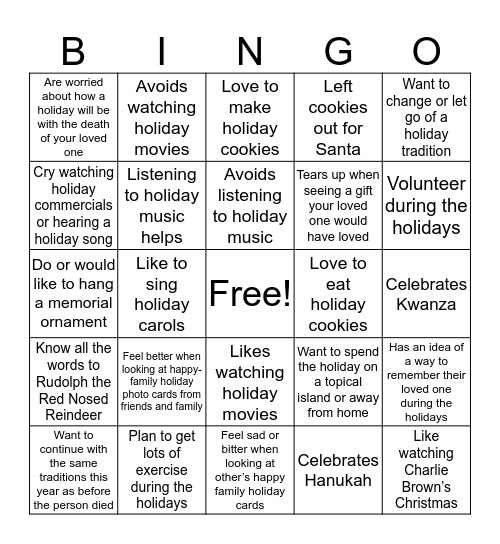 TGC Holiday Bingo Card