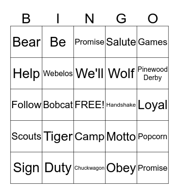 Cub Scout Bingo Card