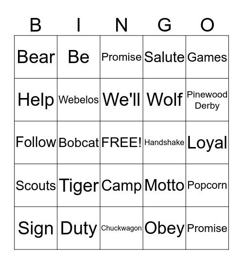 Cub Scout Bingo Card