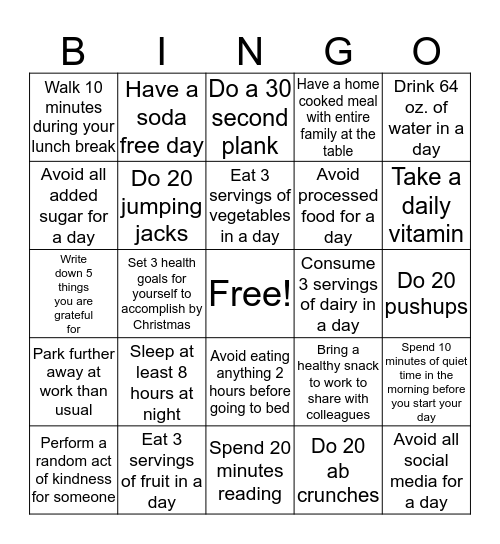 USD 431 FITNESS CHALLENGE WEEK 4 Bingo Card