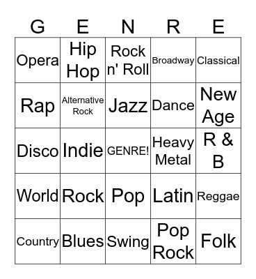 GENRE BINGO! Bingo Card
