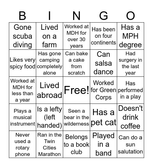 Metro EH People Bingo  Bingo Card