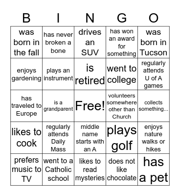 Formation Weekend-Marriage and Ministry Bingo Card