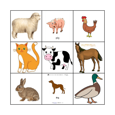 FARM ANIMALS Bingo Card