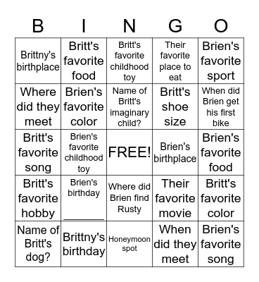Brittny & Brien Bingo Card