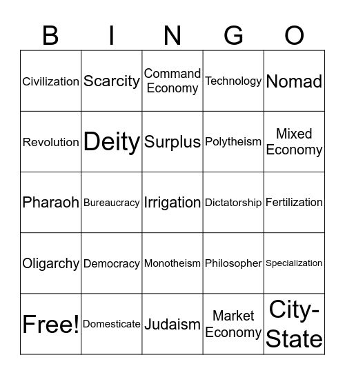 6th Grade Social Studies Review Bingo Card