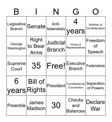 CONSTITUTION BINGO Card