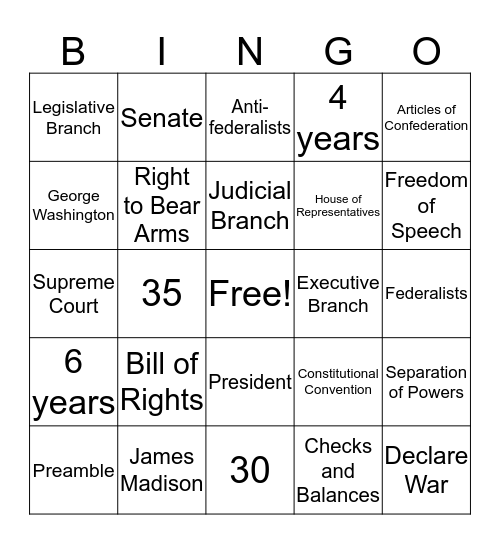 CONSTITUTION BINGO Card