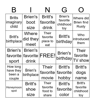 Brittny & Brien Bingo Card