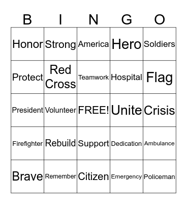 9/11 Rememberance Bingo Card