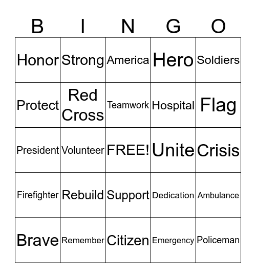 9/11 Rememberance Bingo Card